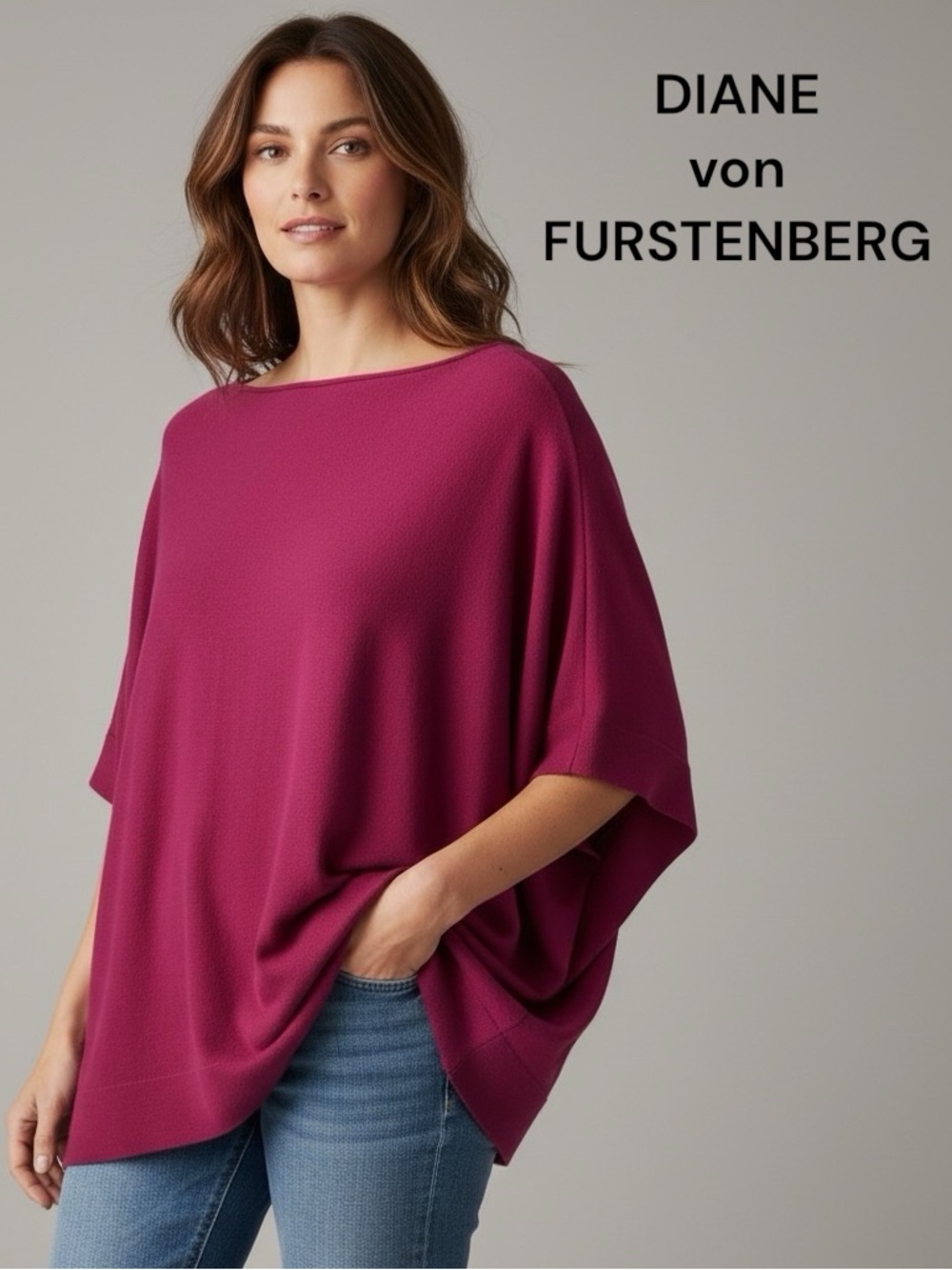 Diane von Furstenberg Burgundy Dolman-Sleeve Tunic Top p/s